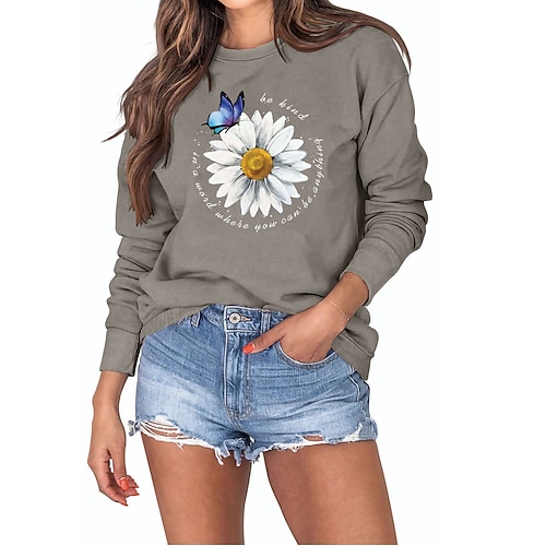 

Women's Sweatshirt Pullover Crew Neck Letter Daisy Graphic Prints Print Daily Sports Holiday Hot Stamping Basic Casual Hoodies Sweatshirts Wine Red Green