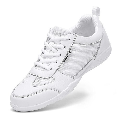 

Unisex Dance Sneakers Cheer Shoes Stage Outdoor Cheerleading Simple Splicing Mesh Flat Heel Lace-up White