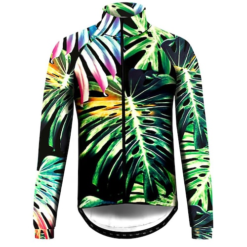 

21Grams Men's Cycling Jersey Long Sleeve Bike Top with 3 Rear Pockets Mountain Bike MTB Road Bike Cycling Breathable Quick Dry Moisture Wicking Reflective Strips Green Floral Botanical Polyester