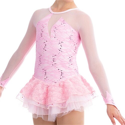 

Figure Skating Dress Women's Girls' Ice Skating Dress Rosy Pink High Elasticity Training Competition Skating Wear Crystal / Rhinestone Long Sleeve Ice Skating Figure Skating / Winter