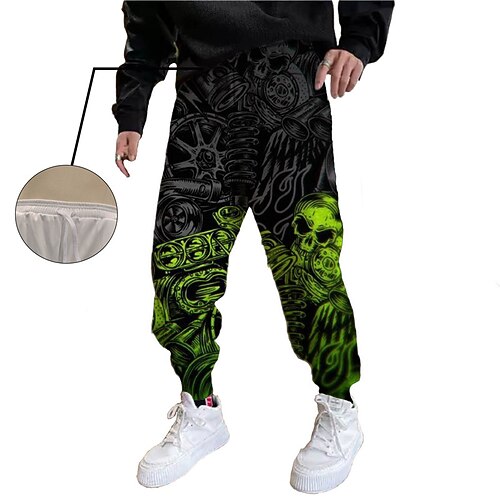 

Men's Sweatpants Joggers Trousers Drawstring Side Pockets Elastic Waist Skull Graphic Prints Comfort Breathable Sports Outdoor Casual Daily Streetwear Designer Green Micro-elastic / Elasticity
