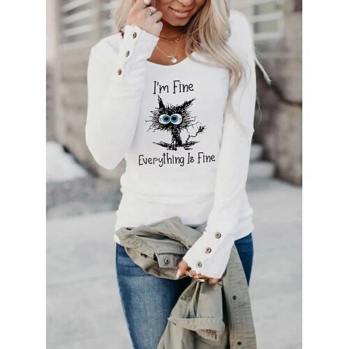 

2022 amazon indie station crew neck printed long sleeve button t-shirt tops