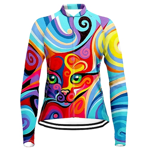 

Women's Cycling Jersey Long Sleeve Bike Top with 3 Rear Pockets Mountain Bike MTB Road Bike Cycling Breathable Quick Dry Moisture Wicking Reflective Strips Green Purple Yellow Cat Polyester Spandex
