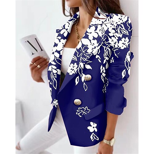 

Women's Blazer Office Work Fall Winter Regular Coat Regular Fit Breathable Stylish Formal Jacket Long Sleeve Floral with Pockets Blue