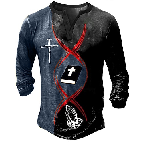 

Men's Henley Shirt Tee T shirt Tee 3D Print Graphic Patterned Color Block Plus Size Henley Daily Sports Patchwork Button-Down Long Sleeve Tops Basic Casual Classic Big and Tall Navy Blue / Summer