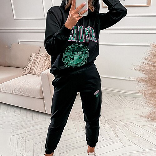 

Women's Loungewear Sets 2 Pieces Letter Sport Comfort Home Daily Polyester Hoodie Long Sleeve Hoodie Pant Elastic Waist Winter Fall Blue Gray