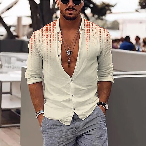 

Men's Shirt 3D Print Geometry Turndown Street Casual Button-Down Print Long Sleeve Tops Designer Casual Fashion Breathable Beige