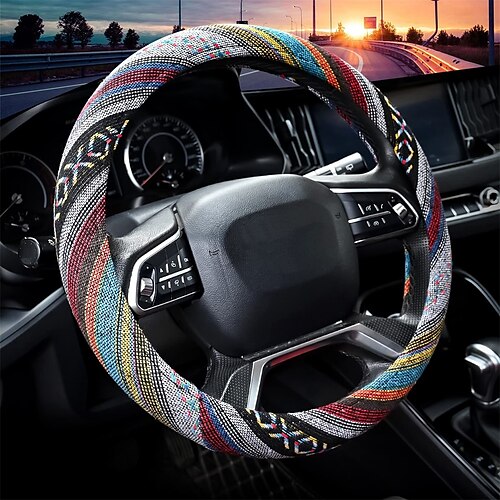 

Cloth Steering Wheel Covers for Women Bohemian Universal 15 inch Baja Blanket Enthic Blue