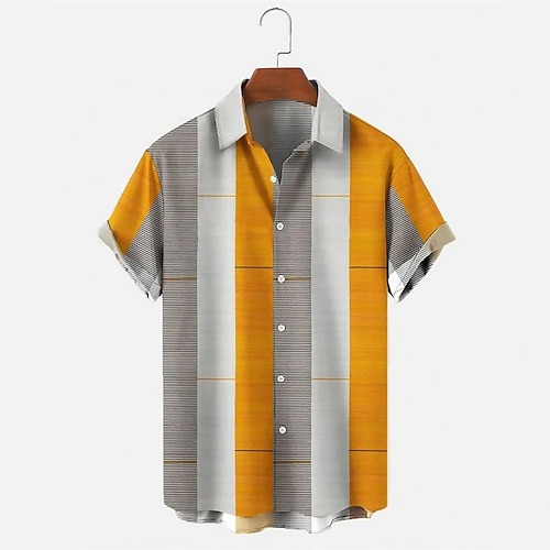 

Men's Bowling Shirt Camp Shirt Color Block Graphic Prints Turndown Blue Yellow Hot Stamping Sports Holiday Short Sleeves Button-Down Print Clothing Apparel Fashion Casual Hawaiian Comfortable / Beach