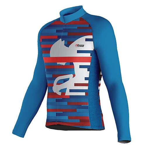 

21Grams Men's Cycling Jersey Long Sleeve Bike Top with 3 Rear Pockets Mountain Bike MTB Road Bike Cycling Breathable Quick Dry Moisture Wicking Reflective Strips Blue Stripes Polyester Spandex Sports