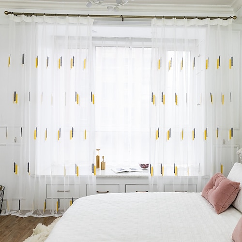 

Two Panel Korean Pastoral Style Wheat Embroidery Gauze Curtain Living Room Bedroom Dining Room Children's Room Translucent Curtain