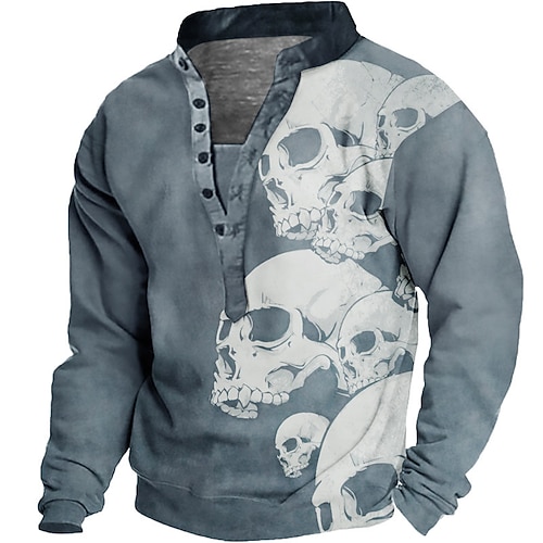 

Men's Unisex Sweatshirt Pullover Button Up Hoodie Blue Brown Standing Collar Skull Graphic Prints Print Casual Daily Sports 3D Print Streetwear Designer Casual Spring & Fall Clothing Apparel Hoodies