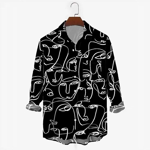 

Men's Shirt 3D Print Abstract Turndown Street Casual Button-Down Print Long Sleeve Tops Casual Fashion Breathable Black