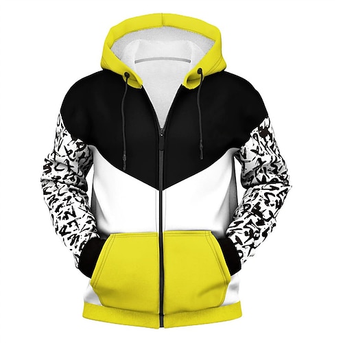 

Men's Unisex Hoodie Full Zip Hoodie Jacket Yellow Hooded Color Block Graphic Prints Zipper Print Daily Sports 3D Print Streetwear Casual Big and Tall Spring & Fall Clothing Apparel Hoodies