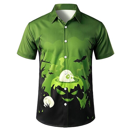 

Men's Shirt Pumpkin Turndown Green Short Sleeves 3D Print Outdoor Halloween Button-Down Print Tops Vintage Cool Designer Casual / Summer / Spring / Summer