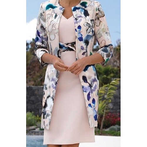 

Women's Dress Set Two Piece Dress Sheath Dress Midi Dress Pink 3/4 Length Sleeve Layered Winter Fall V Neck Modern 2022 S M L XL 2XL 3XL