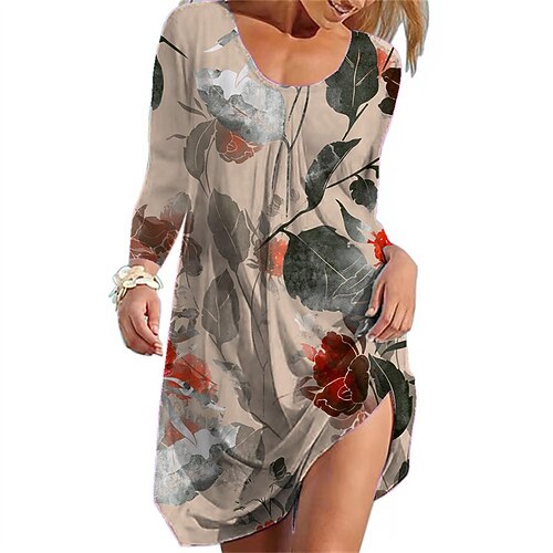 

Women's Casual Dress Shift Dress Short Mini Dress White Blue Pink Yellow Khaki 3/4 Length Sleeve Floral Letter Animal Print Fall Winter Crew Neck Casual Loose 2022 S M L XL XXL 3XL 4XL 5XL