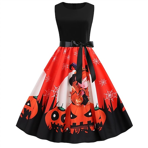 

Women's A Line Dress Swing Dress Knee Length Dress Black Sleeveless Abstract Bow Print Fall Summer Crew Neck Stylish 2022 S M L XL XXL / Casual Dress