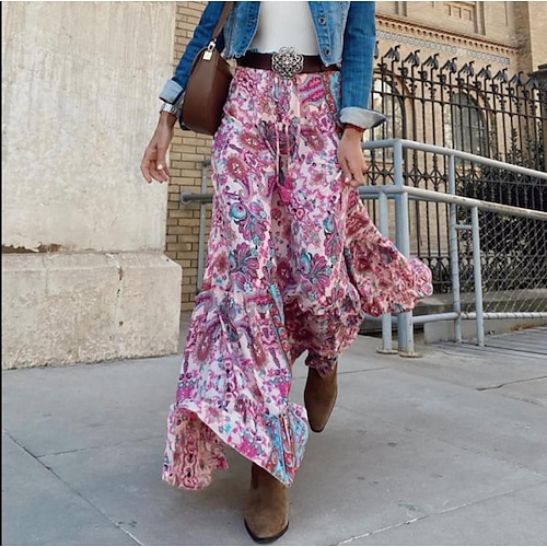 

Women's Streetwear Skirts Casual Daily Weekend Floral Ruffle Red S M L