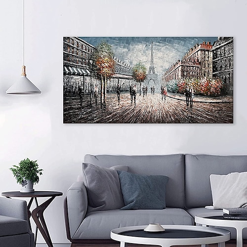 

Handmade Oil Painting Canvas Wall Art Decoration Contemporary French Architecture Street View for Home Decor Rolled Frameless Unstretched Painting