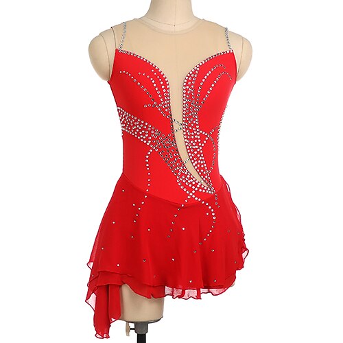 

Figure Skating Dress Women's Girls' Ice Skating Dress Red Open Back High Elasticity Training Competition Skating Wear Crystal / Rhinestone Sleeveless Ice Skating Figure Skating / Winter