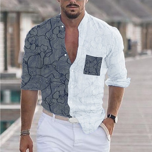 

Men's Shirt 3D Print Floral Turndown Street Casual Button-Down Print Long Sleeve Tops Designer Casual Fashion Breathable White