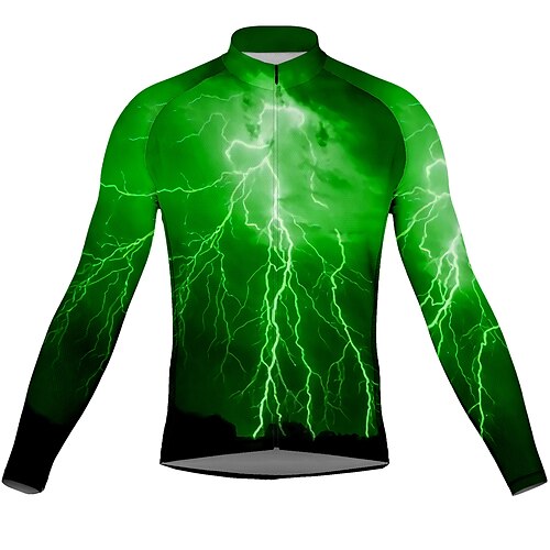 

21Grams Men's Cycling Jersey Long Sleeve Bike Top with 3 Rear Pockets Mountain Bike MTB Road Bike Cycling Breathable Quick Dry Moisture Wicking Reflective Strips Green Lightning Polyester Spandex