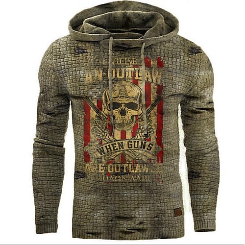 

Men's Pullover Hoodie Sweatshirt Graphic Patterned Skull Print Daily Sports Streetwear Casual Big and Tall Hoodies Sweatshirts Gray Army Green Brown