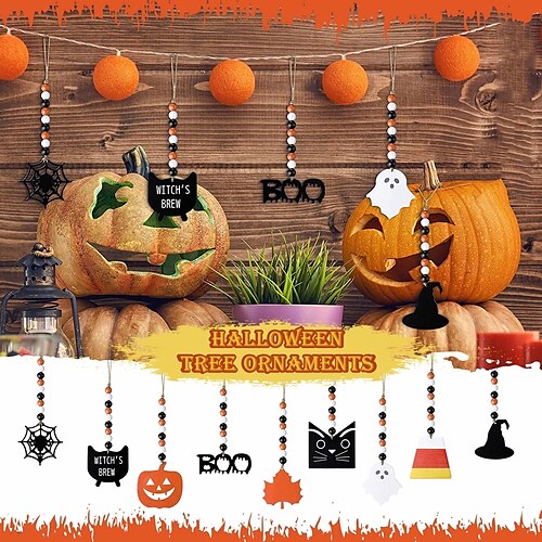 

10pcs Halloween Colorful Wooden Bead String Ornaments Holiday Decoration Wooden Beads And Wood Chips Pendant Creative Home Decoration