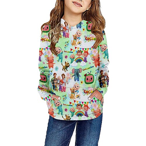 

Kids Girls' Hoodie Cartoon Outdoor 3D Print Long Sleeve Pocket Fashion 3-13 Years Winter Green