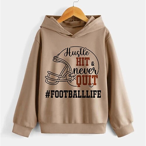 

Kids Boys Hoodie Letter Outdoor 3D Print Long Sleeve Pocket Active 3-13 Years Fall Khaki