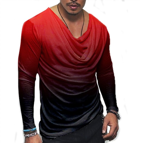

Men's Unisex T shirt Tee 3D Print Color Block Graphic Prints Crew Neck Daily Holiday Print Long Sleeve Tops Casual Big and Tall Blue Red