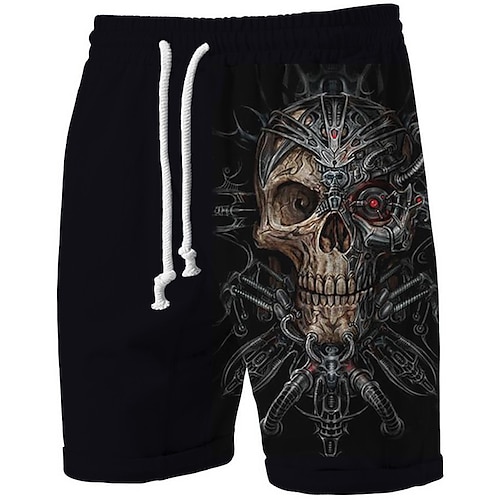

Men's Sweat Shorts Beach Shorts Terry Shorts Drawstring Elastic Waist 3D Print Graphic Skull Breathable Soft Short Casual Daily Holiday Cotton Blend Sports Designer Black Micro-elastic