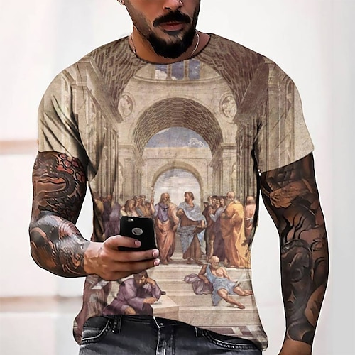 

Men's T shirt Tee Tee Graphic Round Neck Beige Short Sleeve 3D Print Casual Daily 3D Print Tops Fashion Cool Designer Comfortable / Summer / Summer