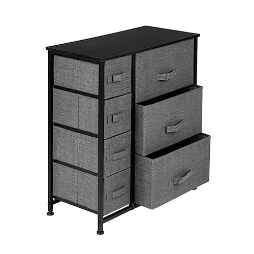 

Dresser With 7 Drawers - Furniture Storage Tower Unit For Bedroom Hallway Closet Office Organization - Steel Frame Wood Top Easy Pull Fabric Bins Grey