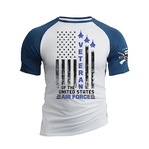 

Men's T shirt Tee Hot Stamping Graphic Patterned National Flag Crew Neck Street Daily Patchwork Print Short Sleeve Tops Designer Casual Fashion Comfortable Blue / Summer