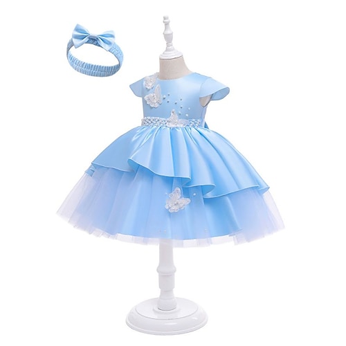 

Kids Little Girls' Dress Butterfly A Line Dress Party Performance White Blue Pink Asymmetrical Short Sleeve Princess Sweet Dresses Spring Summer Regular Fit 3-12 Years