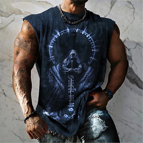 

Men's Unisex T shirt Tee Graphic Prints Human Crew Neck Blue Cap Sleeve 3D Print Outdoor Street Print Tops Sports Designer Casual Big and Tall / Summer / Summer