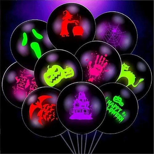 

100PCS Halloween Fluorescent Balloons Night Party Party Decoration Pumpkin Bat Skull Glowing Balloons
