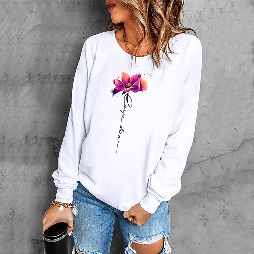 

Women's Sweatshirt Pullover Active Streetwear Print White Black Blue Floral Daily Round Neck Long Sleeve S M L XL XXL