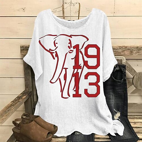 

Women's Plus Size Tops T shirt Tee Floral Letter Patchwork Print Short Sleeve Crewneck Streetwear Daily Going out Polyester Spring Summer White Blue