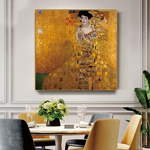 

Handmade Hand Painted Oil Painting Wall Art Famous Portrait of Adele Bloch-Bauer I Gustav Klimt Carving Home Decoration Decor Rolled Canvas No Frame Unstretched