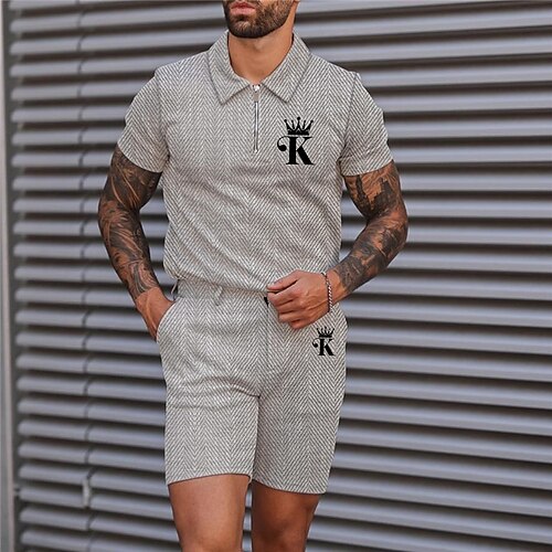 

Men's Golf Shirt Graphic Poker Turndown Gray 3D Print Street Daily Short Sleeve Print Clothing Apparel 2pcs Basic Fashion Designer Casual / Summer / Spring / Summer / Sports