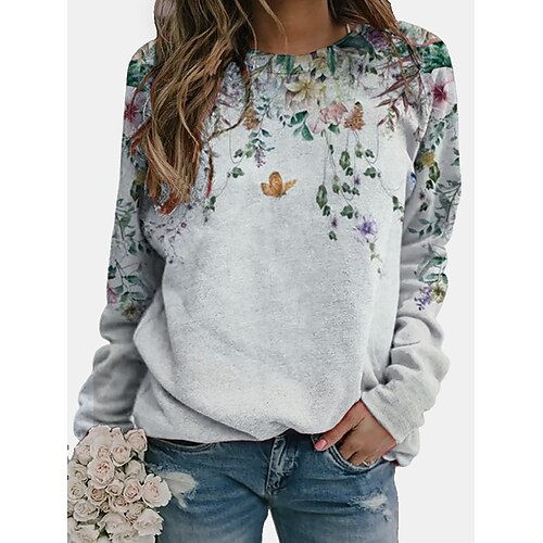 

Women's Pullover Sportswear Ethnic Retro Patchwork Print Beige Flower Casual Round Neck Long Sleeve S M L XL XXL 3XL