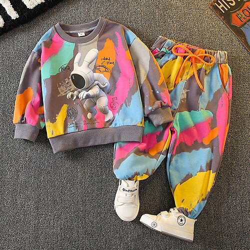 

2 Pieces Kids Girls' Hoodie & Pants Clothing Set Outfit Patchwork Long Sleeve Crewneck 100% Cotton Set Outdoor Active Daily Spring Summer 2-8 Years Multi color