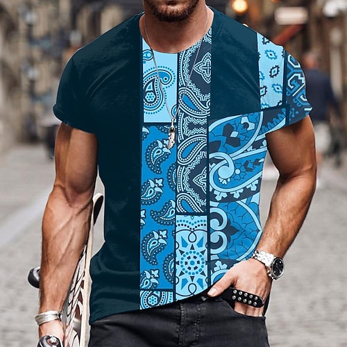 

Men's Unisex T shirt Tee 3D Print Tribal Graphic Prints Crew Neck Street Daily Print Short Sleeve Tops Ethnic Style Casual Classic Big and Tall Blue / Summer