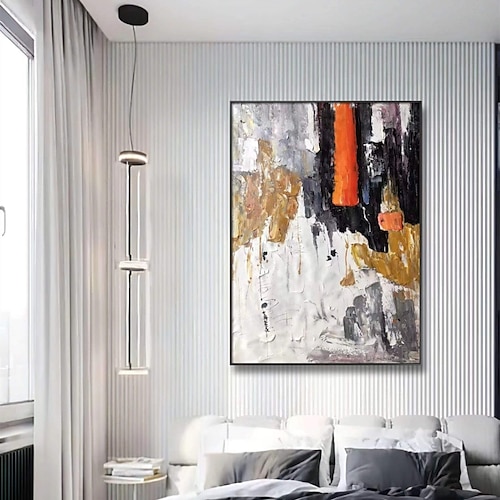 

Handmade Hand Painted Oil Painting Wall Art Modern Abstract White Brown Painting Home Decoration Decor Rolled Canvas No Frame Unstretched