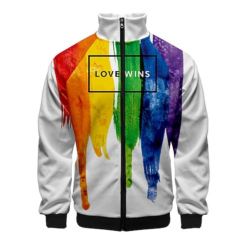 

Men's Unisex Zip Up Sweatshirt Jacket Rainbow Standing Collar Rainbow Graphic Prints Zipper Print Sports & Outdoor Daily Sports 3D Print Streetwear Designer Casual Spring & Fall Clothing Apparel