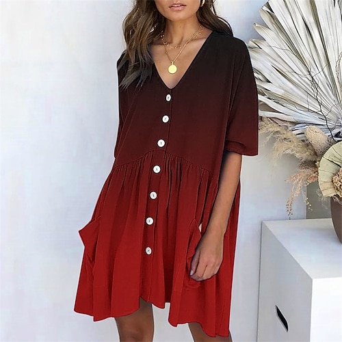 

Women's Shift Dress Short Mini Dress Green White Black Purple Pink Red Short Sleeve Floral Color Gradient Ruched Pocket Button Fall Winter V Neck Casual 2022 S M L XL XXL