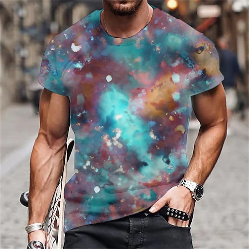 

Men's Unisex T shirt Tee Galaxy Graphic Prints Crew Neck Blue Short Sleeve 3D Print Outdoor Street Print Tops Sports Designer Casual Big and Tall / Summer / Summer